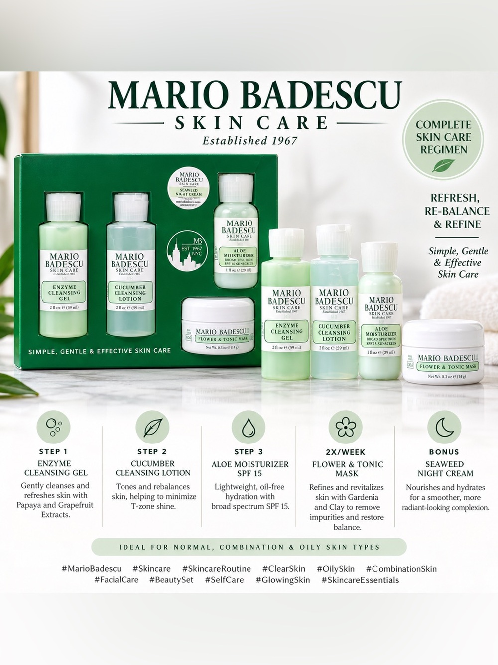 Mario Badescu Light Green Skincare Kit - Cucumber & Aloe Essentials